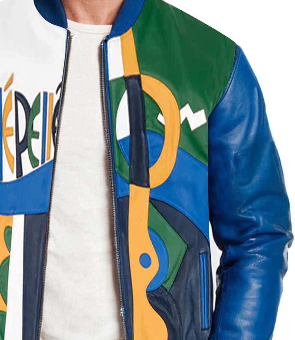 Blue Picasso Plush Bomber Jacket