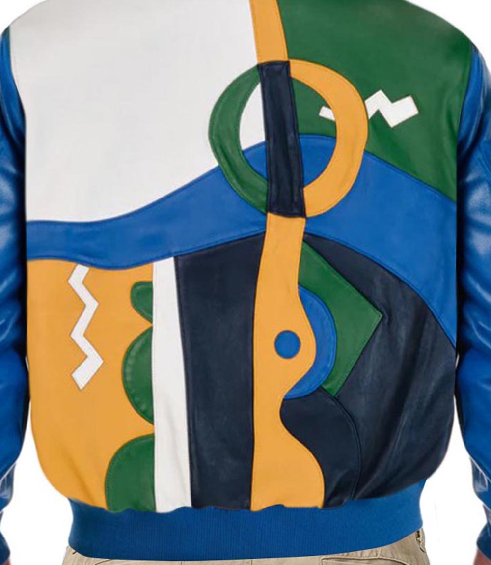 Blue Picasso Plush Bomber Jacket