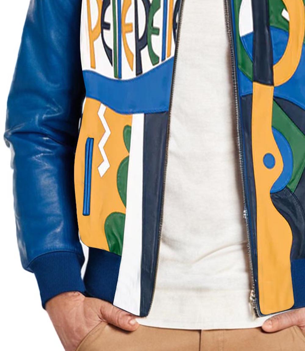 Blue Picasso Plush Bomber Jacket