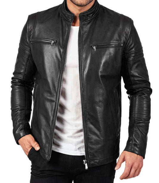 Mens Black lambskin Moto Leather Jacket