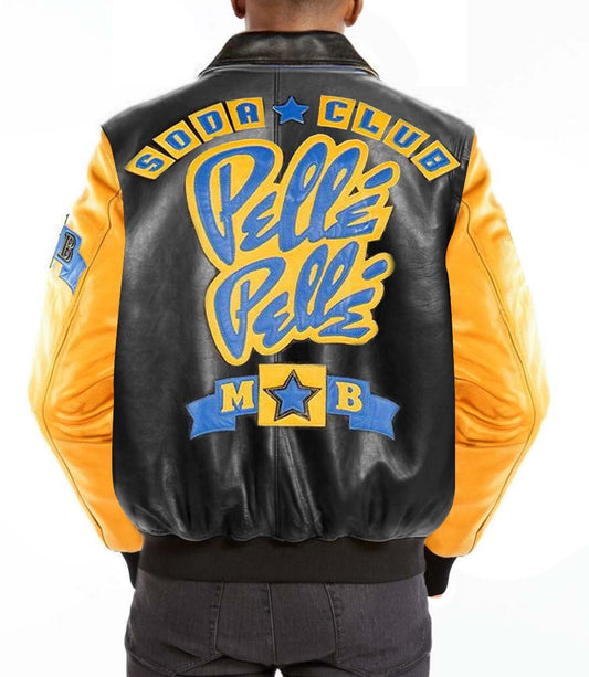 Soda Club Yellow Black Leather Jacket